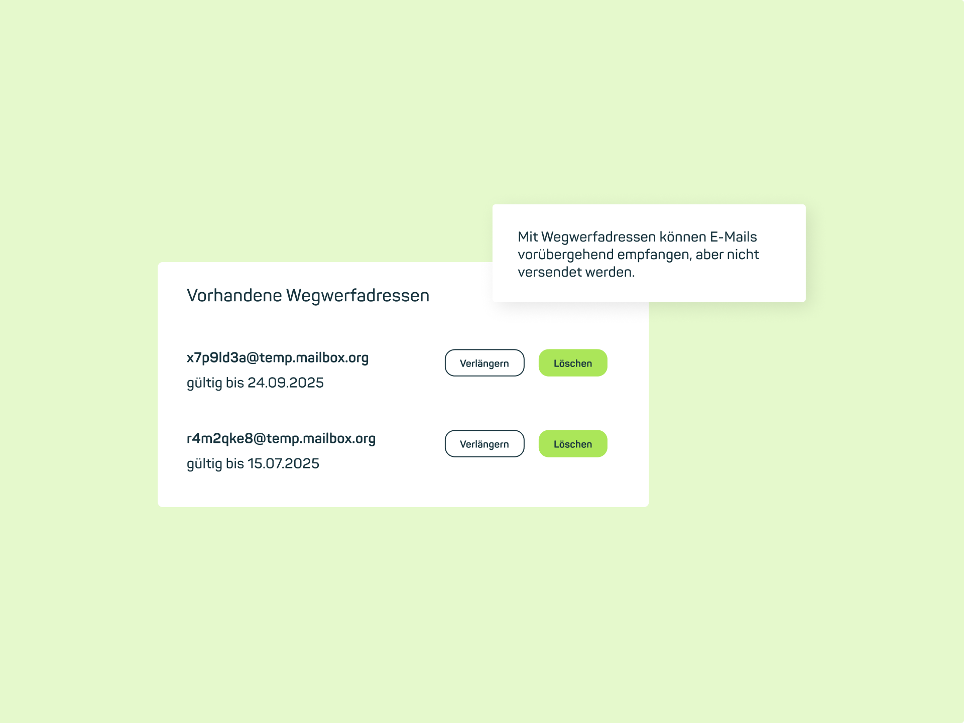 mailbox Mail Feature: Wegwerfadressen