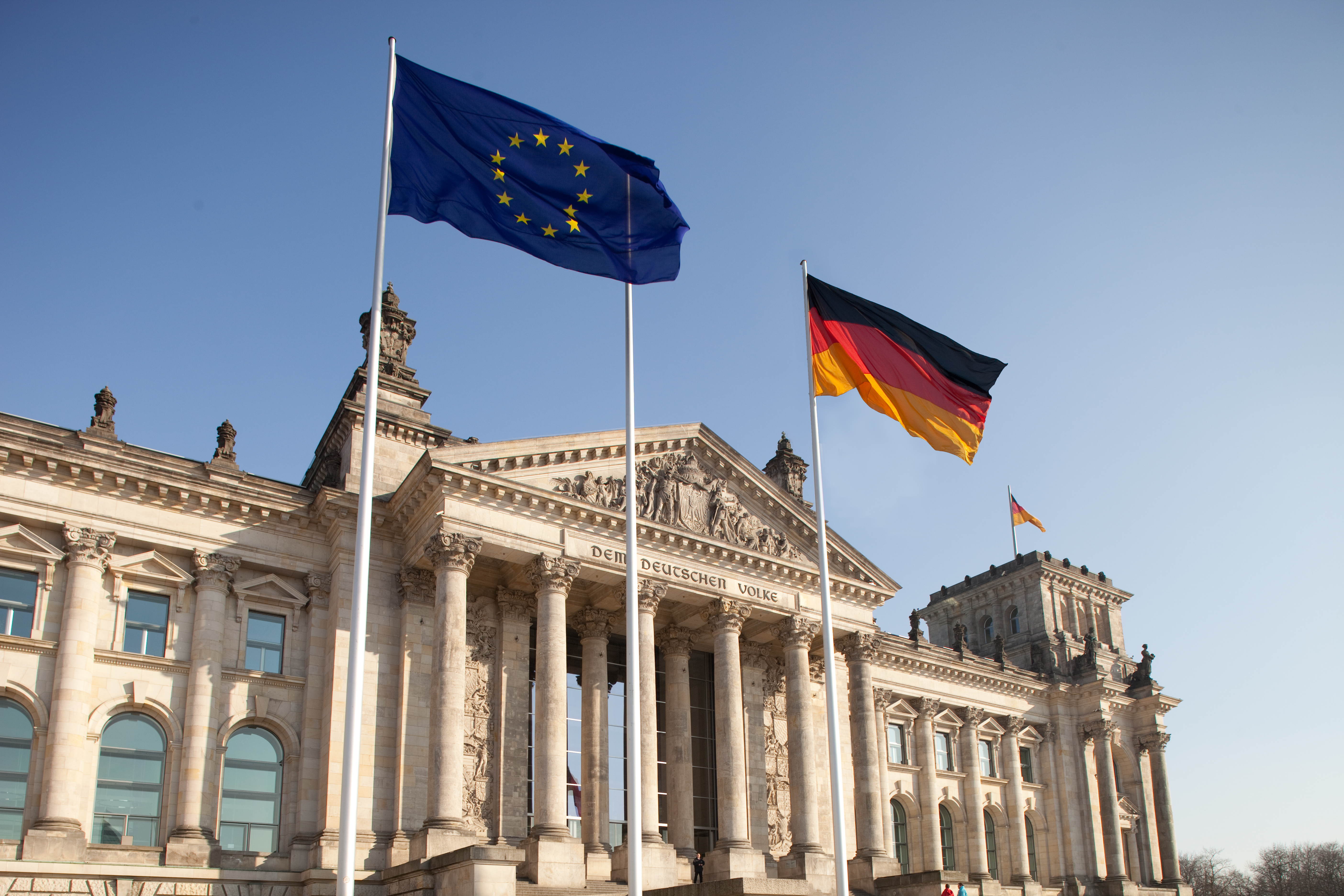 German Bundestag with Germany and Europe flag