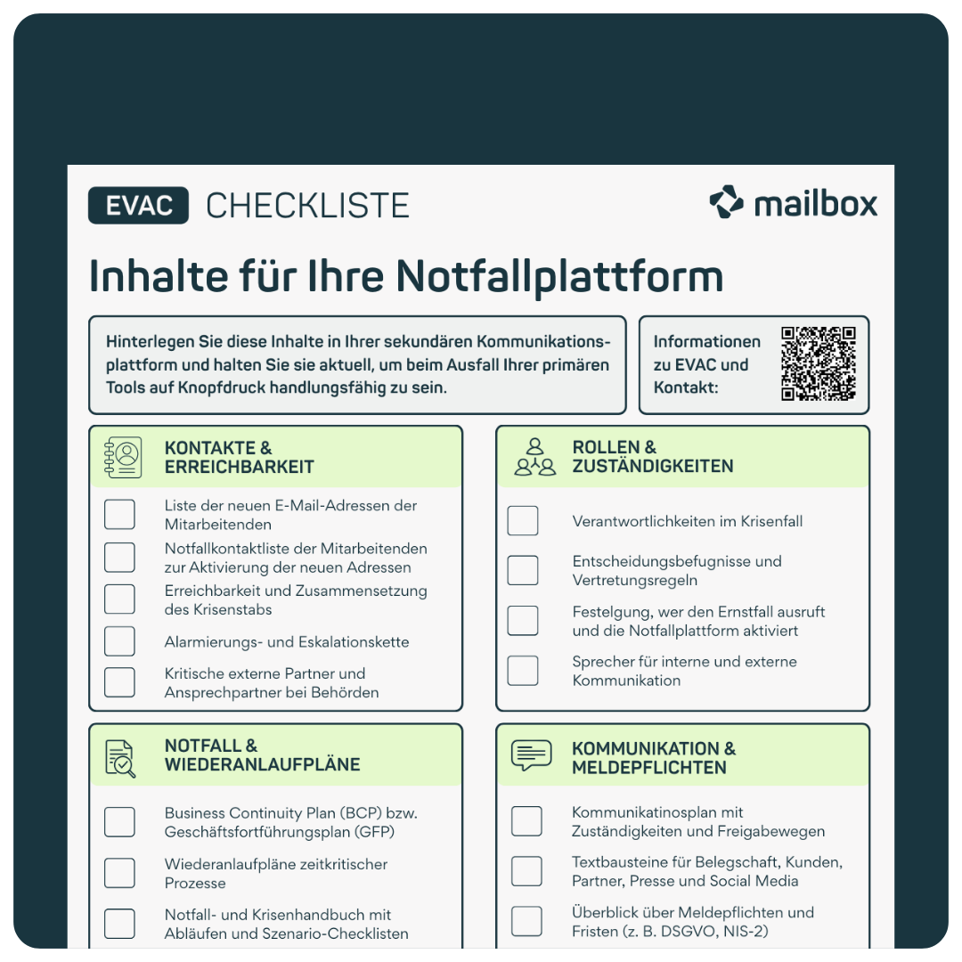 EVAC Checkliste Inhalte Notfallplattform